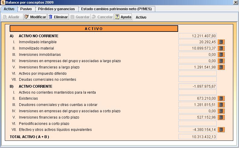 Balance por conceptos: Activo