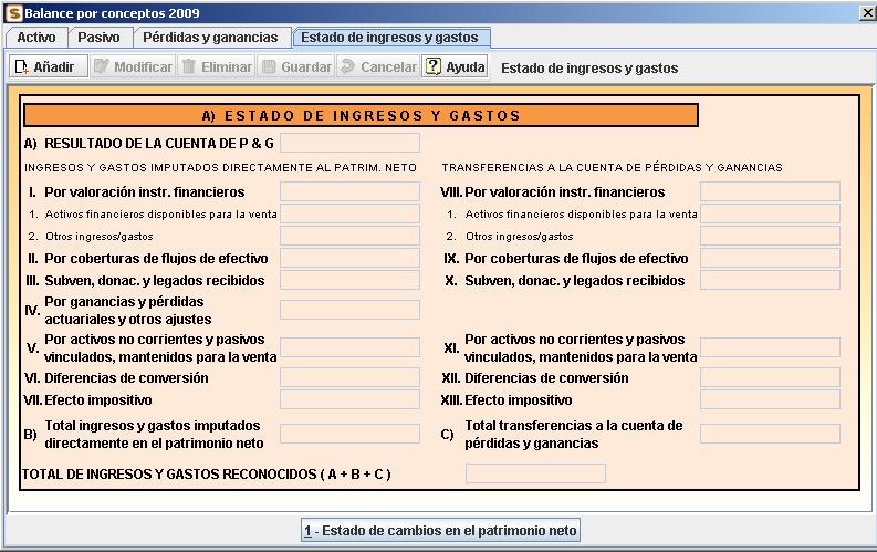 Balance por conceptos: Estado de ingresos y gastos