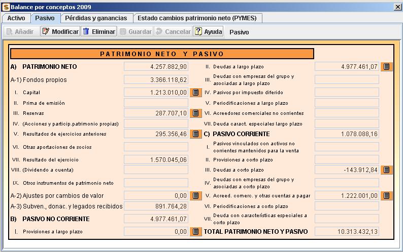 Balance por conceptos: Pasivo